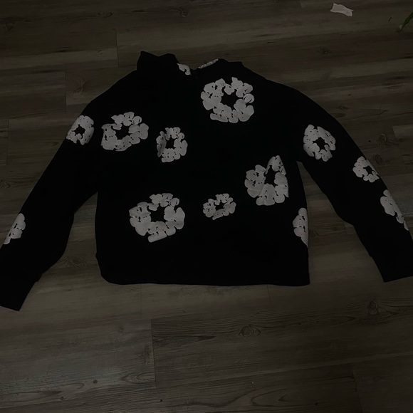 Black Hoodie with White Floral Pattern